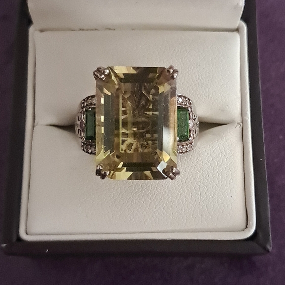 Ouro Verde Quartz & Chrome Diopside & White Zircon Ring. - Picture 1 of 5